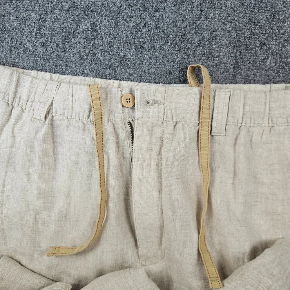 Caribbean Mens Linen Pants Beige Oatmeal Elastic Waist Drawstring Summer